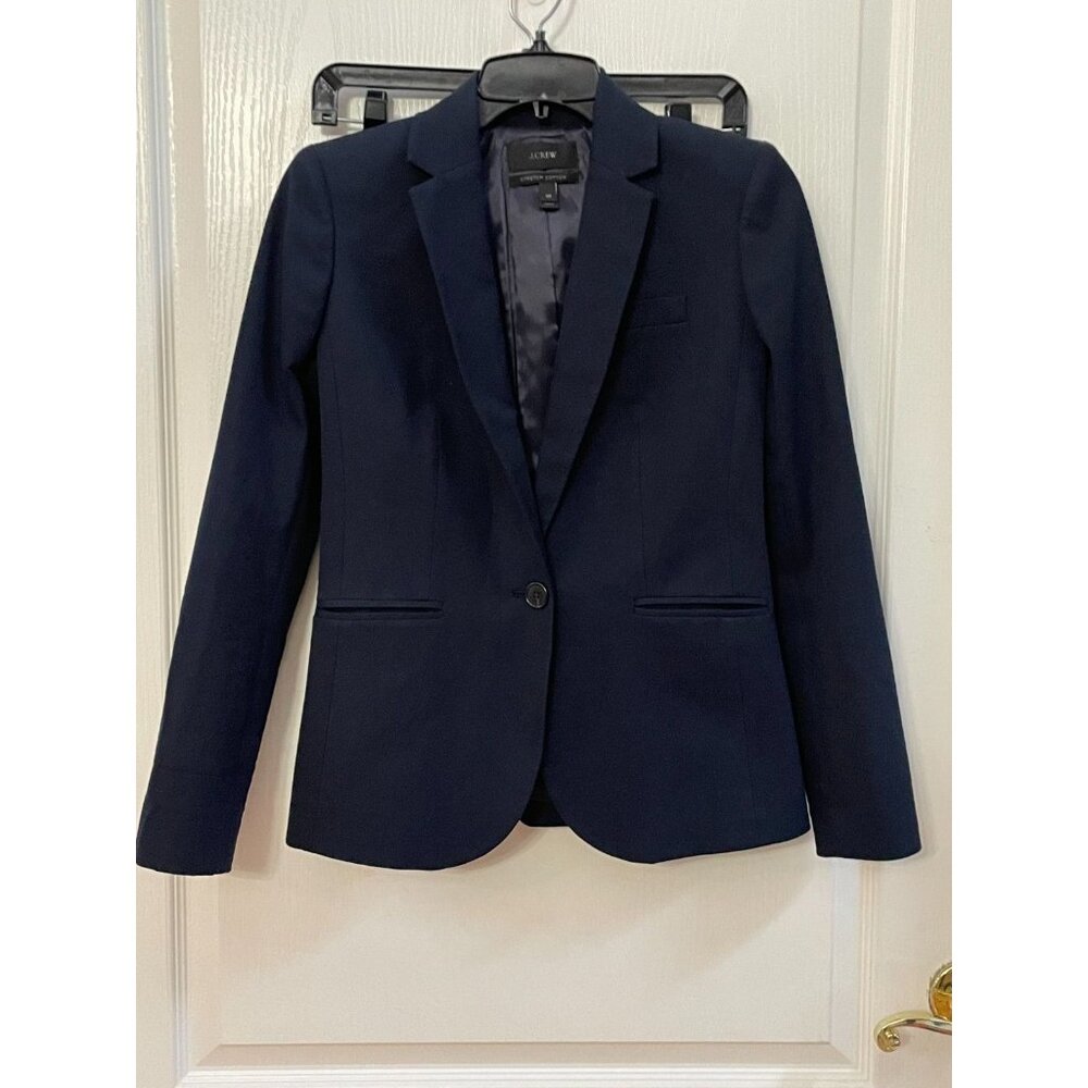 J. Crew Stretch Cotton Navy Blue Blazer Size 00